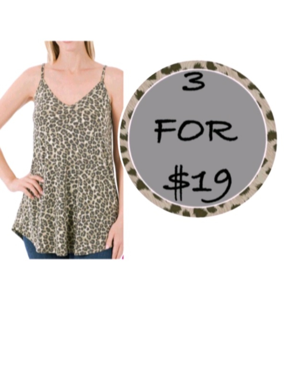 3/$19 Zenana Outfitters leopard print spaghetti strap swing tunic tank top